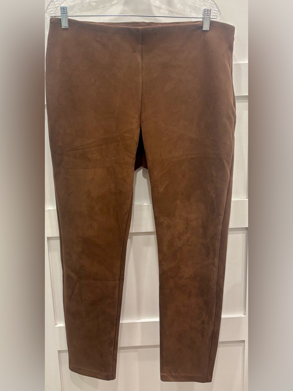 Chaps Ralph Lauren Brown Slim Straight Faux Suede Side Zip Brown Pants